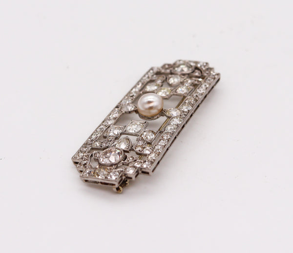 -French 1920 Art Deco Geometric Brooch In Platinum With 10.70 Ctw In Diamonds