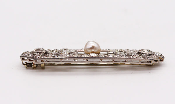 -French 1920 Art Deco Geometric Brooch In Platinum With 10.70 Ctw In Diamonds