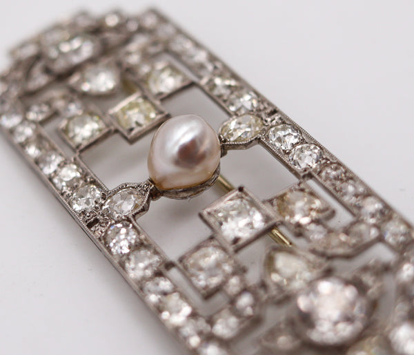 -French 1920 Art Deco Geometric Brooch In Platinum With 10.70 Ctw In Diamonds
