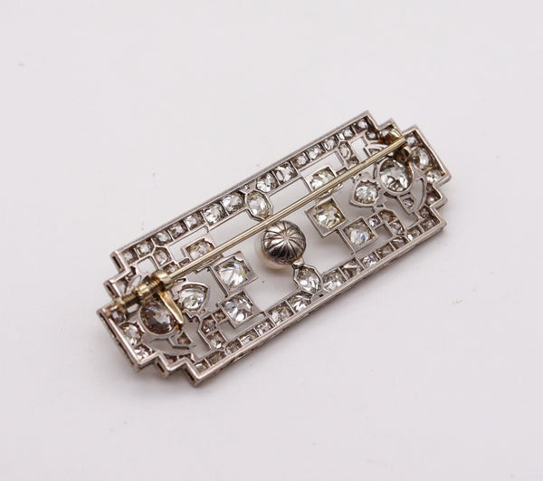 -French 1920 Art Deco Geometric Brooch In Platinum With 10.70 Ctw In Diamonds