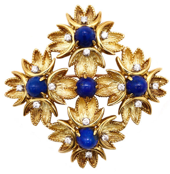 *Hammerman Brothers 18 kt gold pendant-brooch with12.98 Ctw in diamonds and blue lapis