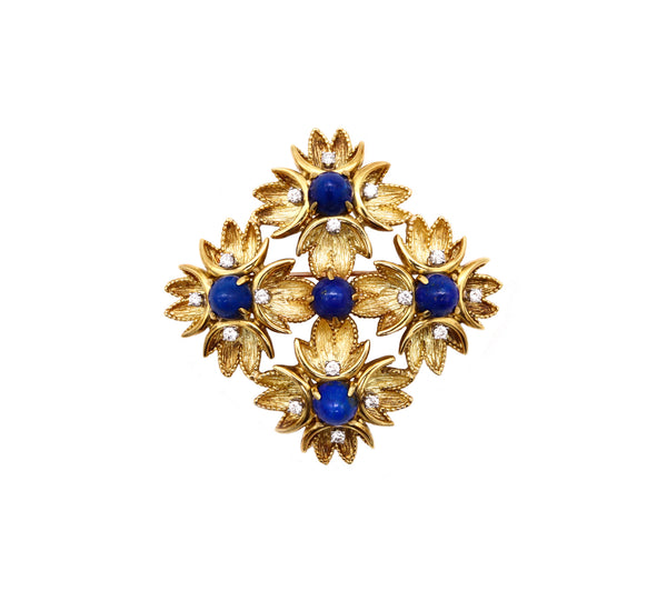 *Hammerman Brothers 18 kt gold pendant-brooch with12.98 Ctw in diamonds and blue lapis