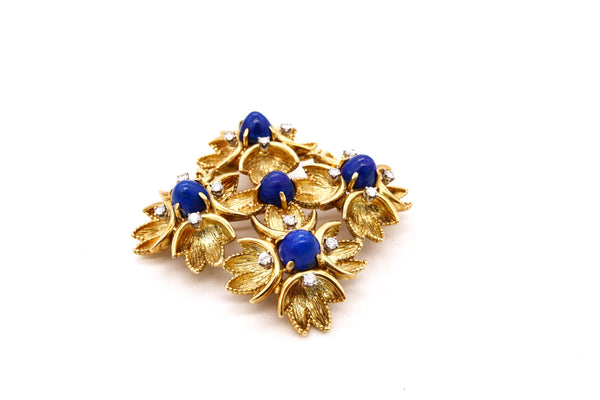 *Hammerman Brothers 18 kt gold pendant-brooch with12.98 Ctw in diamonds and blue lapis