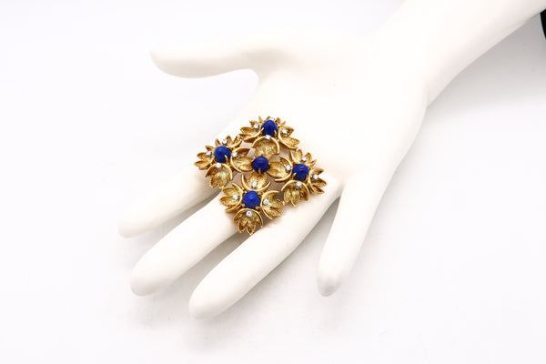*Hammerman Brothers 18 kt gold pendant-brooch with12.98 Ctw in diamonds and blue lapis