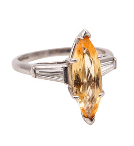 (S)Art Deco 1930 Ring In Platinum With 3.79 Cts In Diamonds And Imperial Topaz