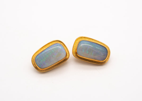 BURLE MARX 1960 BRAZIL 18 KT YELLOW GOLD EAR-CLIPS WITH 50 Ctw IN OPALS