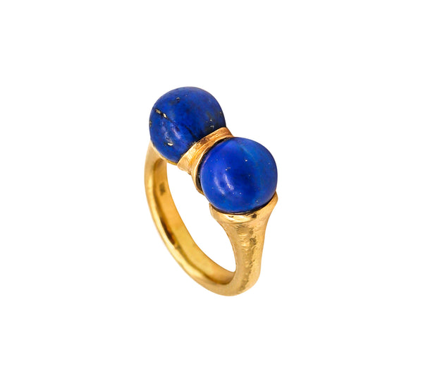 Modernist Sculptural Greek Ring In Hammered 18Kt Yellow Gold With Lapis Lazuli