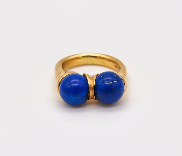 Modernist Sculptural Greek Ring In Hammered 18Kt Yellow Gold With Lapis Lazuli