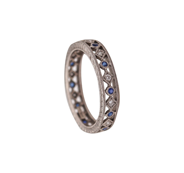 -Neo Classic Eternity Ring In Platinum With Diamonds And Sapphires