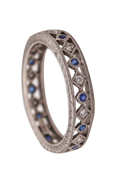 -Neo Classic Eternity Ring In Platinum With Diamonds And Sapphires