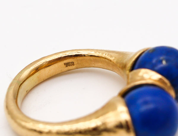 Modernist Sculptural Greek Ring In Hammered 18Kt Yellow Gold With Lapis Lazuli