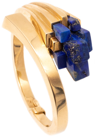 Mellerio 1970 Paris Very Rare 18Kt Gold Geometric Bracelet With Blue Lapis Lazuli