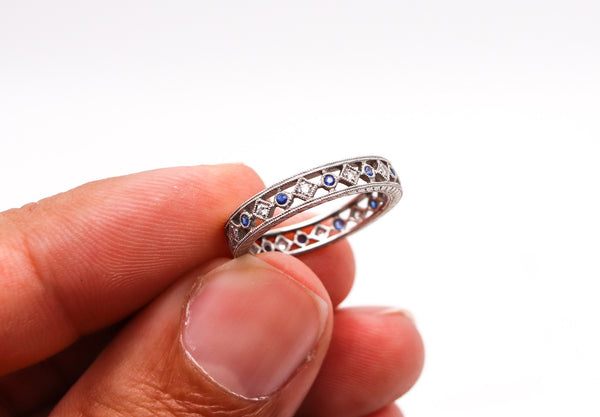 -Neo Classic Eternity Ring In Platinum With Diamonds And Sapphires