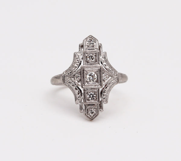 (S)Lambert Brothers 1922 Art Deco Ring In 18Kt White Gold With Rose Cut VS Diamonds