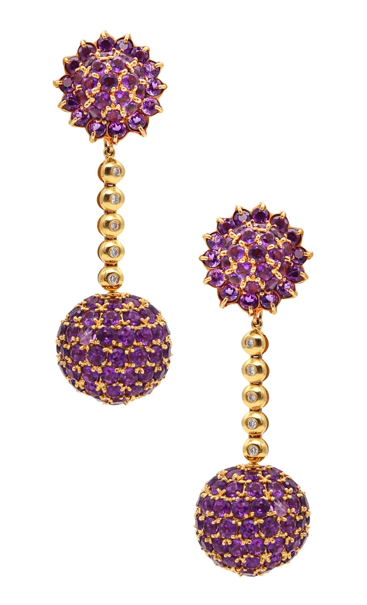 -Salavetti Dangle Drops Convertible Earrings In 18Kt Gold With 24.55 Ctw In Amethyst.