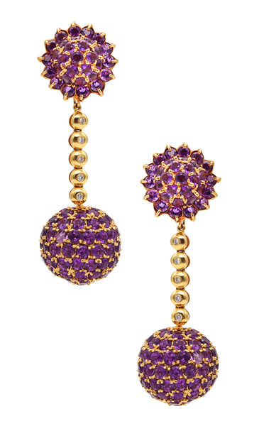 -Salavetti Dangle Drops Convertible Earrings In 18Kt Gold With 24.55 Ctw In Amethyst.