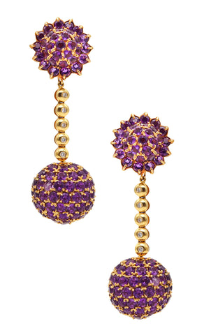 -Salavetti Dangle Drops Convertible Earrings In 18Kt Gold With 24.55 Ctw In Amethyst.
