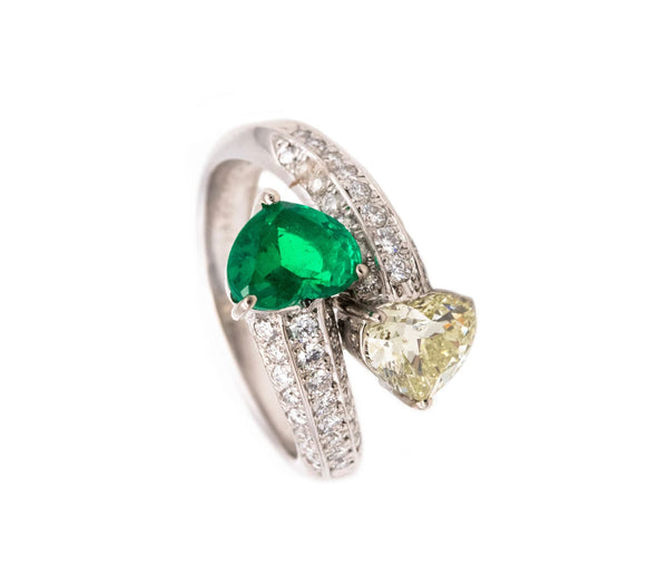 Gia Certified Platinum Toi Et Moi Ring With 2.81 Ctw In Muzo Colombian Emerald & Diamonds