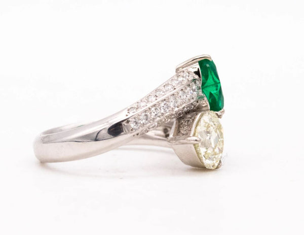 Gia Certified Platinum Toi Et Moi Ring With 2.81 Ctw In Muzo Colombian Emerald & Diamonds