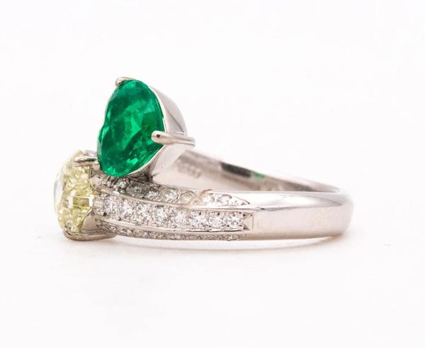 Gia Certified Platinum Toi Et Moi Ring With 2.81 Ctw In Muzo Colombian Emerald & Diamonds