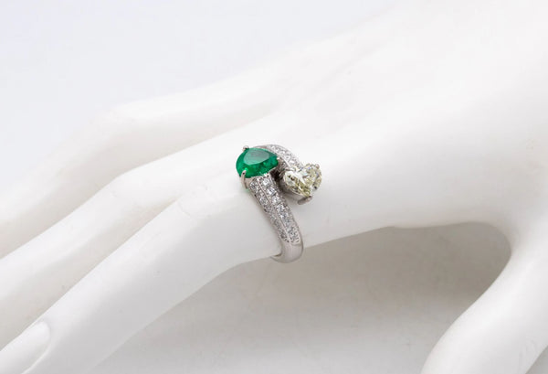 Gia Certified Platinum Toi Et Moi Ring With 2.81 Ctw In Muzo Colombian Emerald & Diamonds