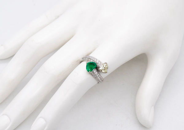 Gia Certified Platinum Toi Et Moi Ring With 2.81 Ctw In Muzo Colombian Emerald & Diamonds