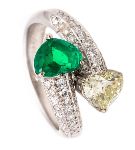 Gia Certified Platinum Toi Et Moi Ring With 2.81 Ctw In Muzo Colombian Emerald & Diamonds