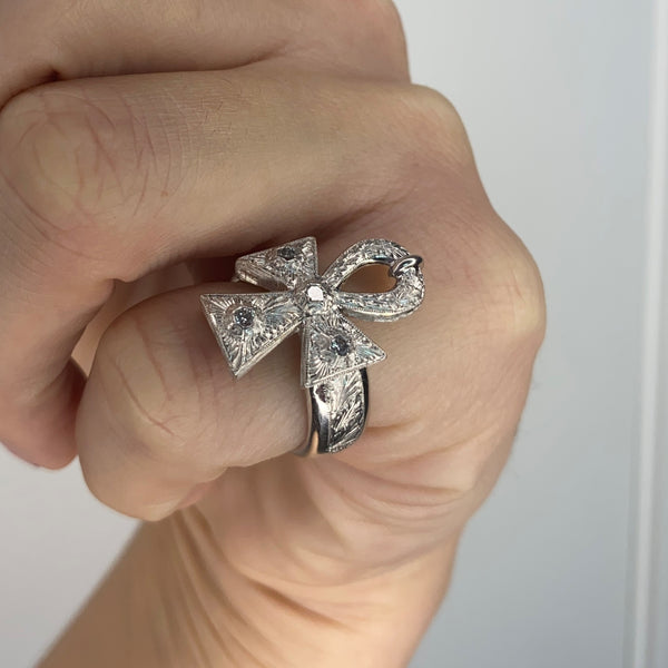 Cazzaniga Roma Ankh Cocktail Ring In Solid 18Kt White Gold With VS Diamonds