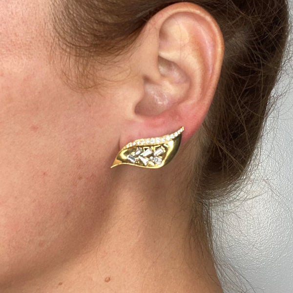 GUILLEMIN & SOULAINE Paris Convertible Earrings In 18Kt Gold Platinum And Diamonds
