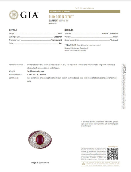 (S)Sabbadini Milano Gia Certified Cocktail Ring in Platinum with 8.48 Ctw In Diamonds & Rubies