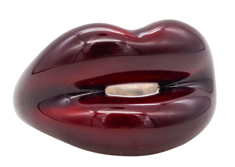 Solange Azagury-Partridge British Hot Lips Ring In 925 Sterling Silver With Vivid Red Enamel