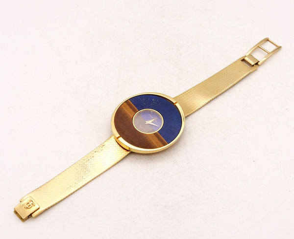 Baume & Mercier Piaget 1970 Retro Modernist Bracelet Wristwatch In 18Kt With Lapis Lazuli & Tiger Quartz