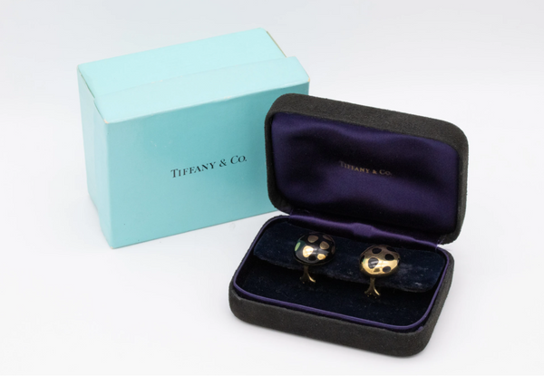 Tiffany And Co. 1970 By Angela Cummings Positive And Negative Earrings In 18Kt Yellow Gold With Black Jade