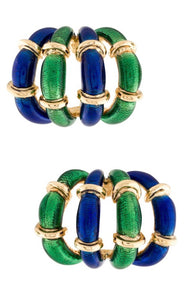 *Tiffany & Co. 1960 by Schlumberger 18 kt gold earrings with applied enamel