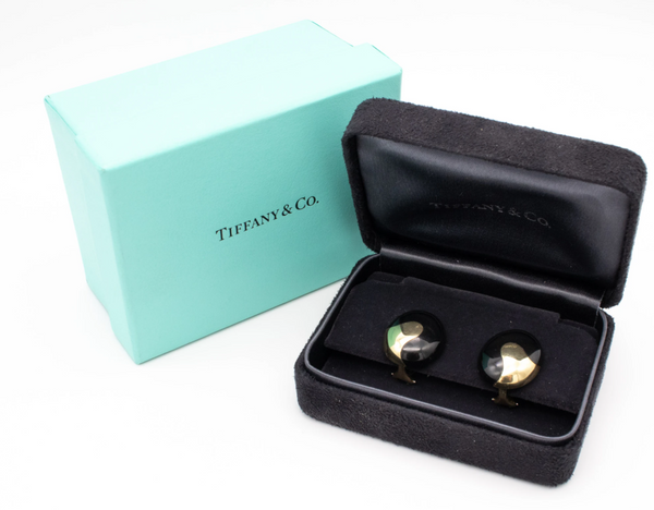 Tiffany Co 1970 Angela Cummings Oval Clips Earrings In 18Kt Yellow Gold With Black Jade