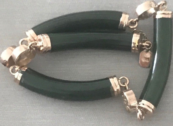 JADE DEEP GREEN 18 KT YELLOW GOLD BRACELET VINTAGE 1930'S BRITISH CHINESE EXPORT