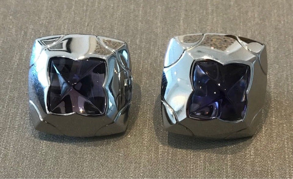 BVLGARI BULGARI 18KT WHITE GOLD PYRAMID EARRINGS WITH CARVED AMETHYST