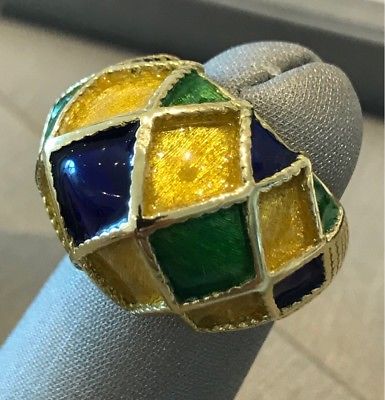 MAUBOUSSIN PARIS ENAMEL 18 KT YELLOW GOLD 1960'S RETRO VINTAGE RING