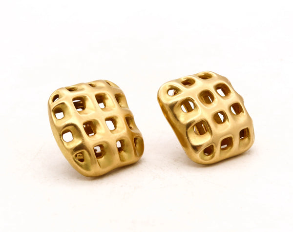 Angela Cummings Studios 1987 New York Rare Perforations Earrings In Solid 18Kt Yellow Gold