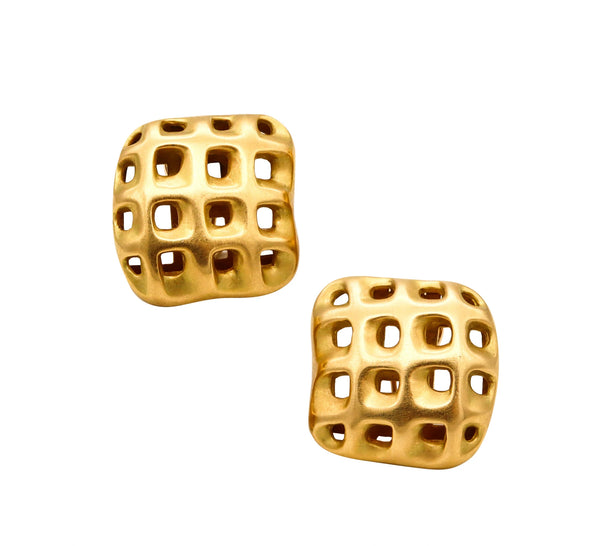 Angela Cummings Studios 1987 New York Rare Perforations Earrings In Solid 18Kt Yellow Gold